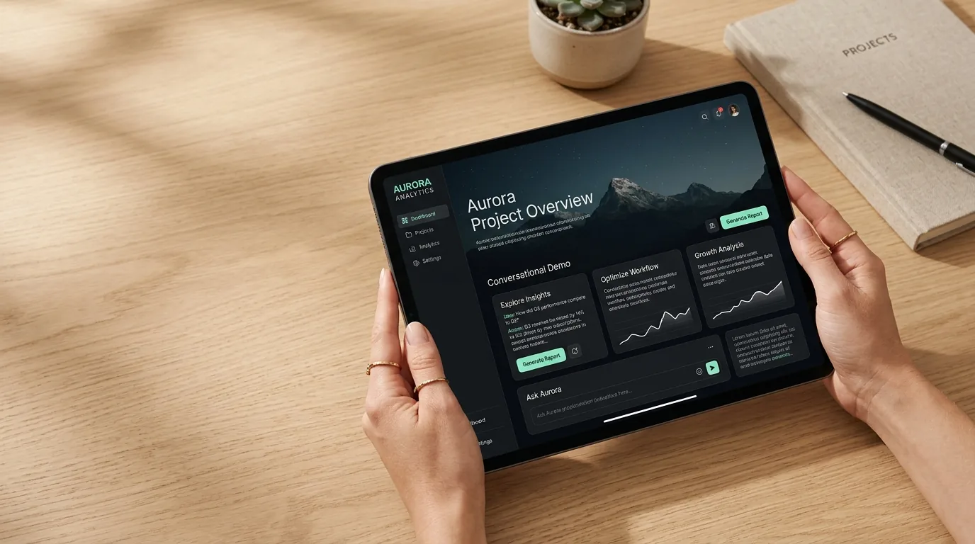Hands holding tablet displaying Arcrux digital product
